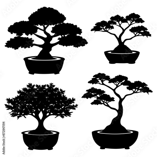 


      Bonsai vector silhouette illustration.
