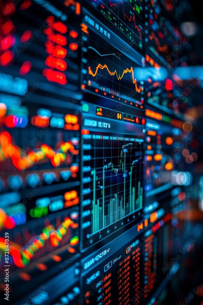 Monitor displaying real-time global economic metrics and financial analytics on a financial dashboard Monitor displaying real-time global economic metrics and financial analytics on a financial dashboard
