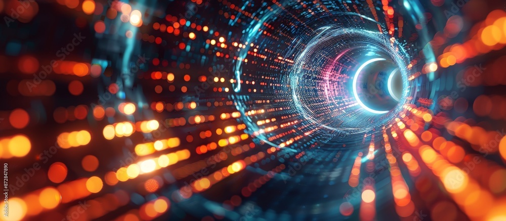 Obraz premium Digital Data Flow: Luminous Spiraling Technology Vortex with Dynamic Patterns
