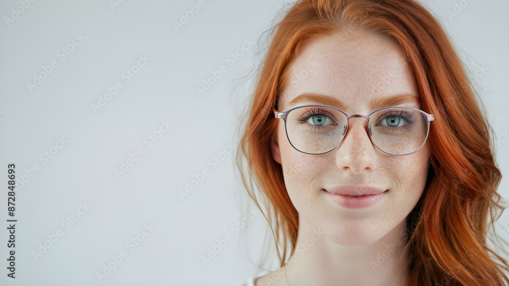 Portrait of young redhead woman with freckles and glasses. Portrait of young redhead woman with freckles and glasses.