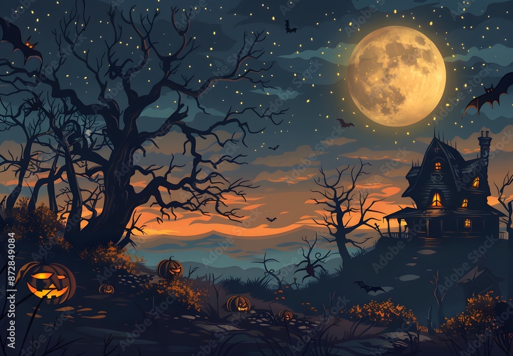 Spooky Halloween Night with Haunted House Spooky Halloween Night with Haunted House