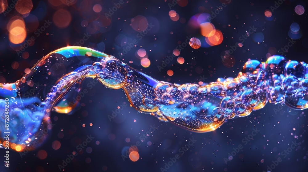 A close-up of a bubble wand being dipped into a soapy solution, with a large, iridescent bubble forming at the end of the wand. A close-up of a bubble wand being dipped into a soapy solution, with a large, iridescent bubble forming at the end of the wand.