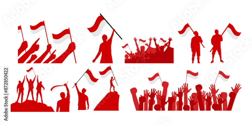 People holding indonesia flag silhouette