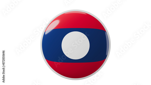 Laos Circle flag icon . Transparent backgound. 3d rendered with alpha channel. Round shape.