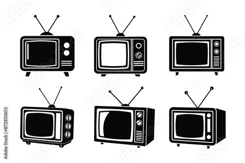Retro CRT TV Bundle: Nostalgic Electronics Silhouette Collection for Vintage Design Projects
