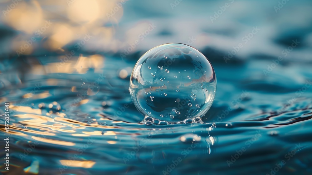 A macro shot of a soap bubble floating near the edge of a water surface, illustrating the thin film of water molecules that make up the bubble's surface. A macro shot of a soap bubble floating near the edge of a water surface, illustrating the thin film of water molecules that make up the bubble's surface.