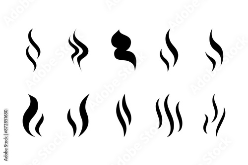 Set of aroma icons. Smoke steam silhouette icon illustration isolated on white background