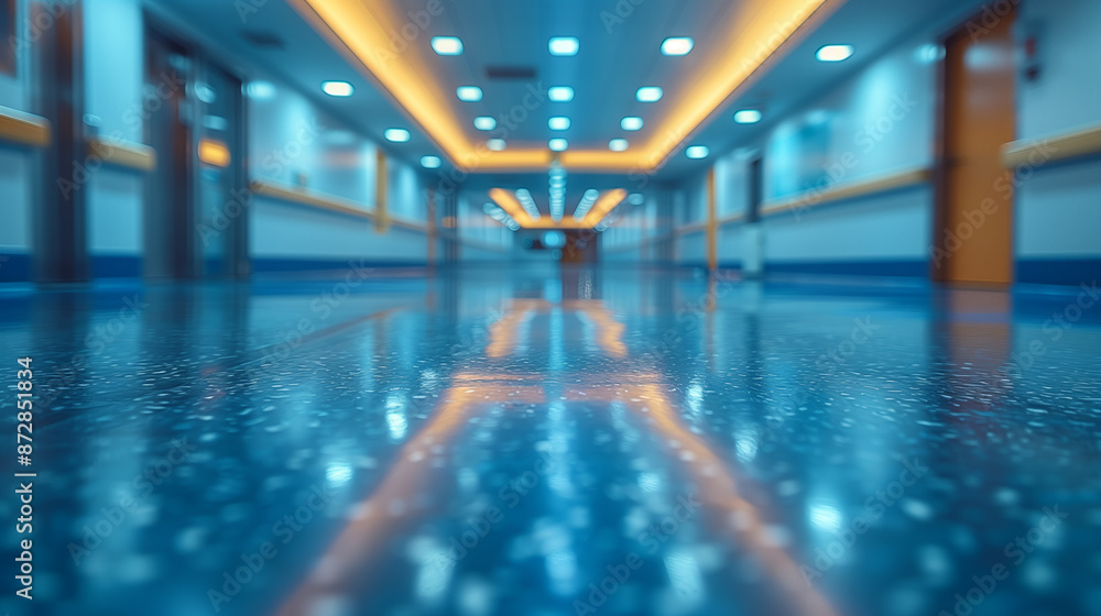 Empty hospital corridor with lights Empty hospital corridor with lights