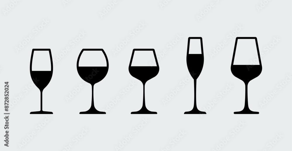 Wineglass or Champagne glasses icon set. Easy editable vector design. Wineglass or Champagne glasses icon set. Easy editable vector design.