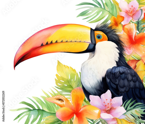 PNG Flowerl with Great hornbill toucan animal bird. photo