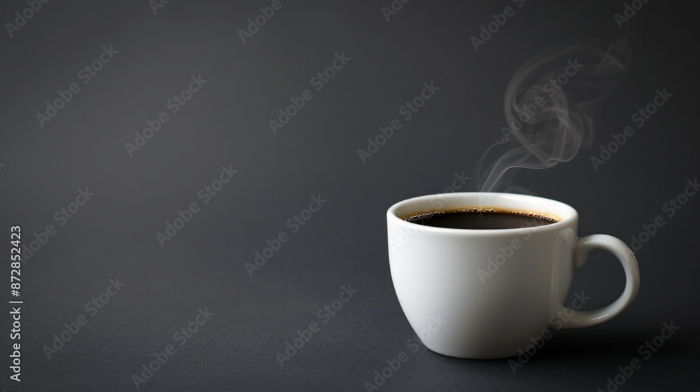 A plain white cup of black coffee, with steam gently rising, placed on a smooth, neutral background A plain white cup of black coffee, with steam gently rising, placed on a smooth, neutral background