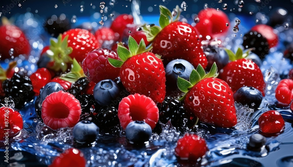 Fresh Mixed Berries Splashing Into Water Fresh Mixed Berries Splashing Into Water