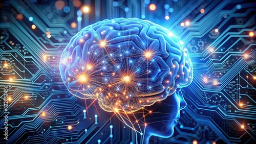 Wallpaper Mural Close up of a human brain with interconnected digital circuits representing artificial intelligence Torontodigital.ca