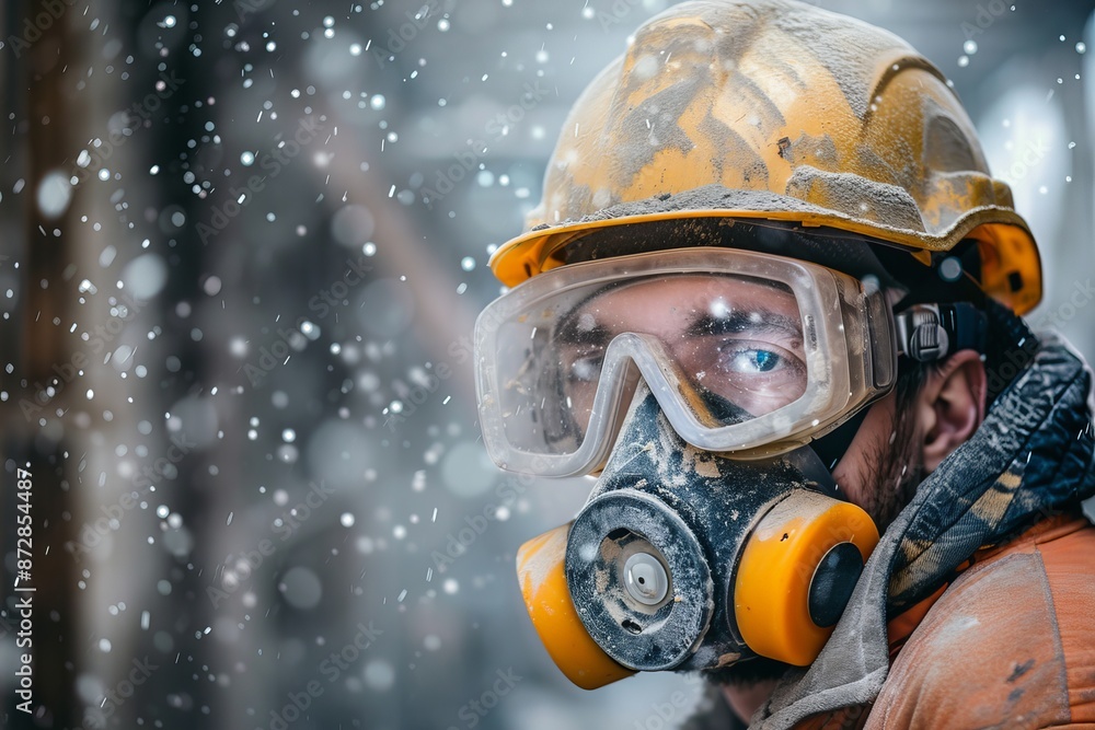 Professional Construction Worker Wearing a High Grade Sust Mask Professional Construction Worker Wearing a High Grade Sust Mask