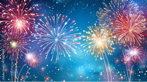 cartoon Background illustration of fireworks shining in the night sky image