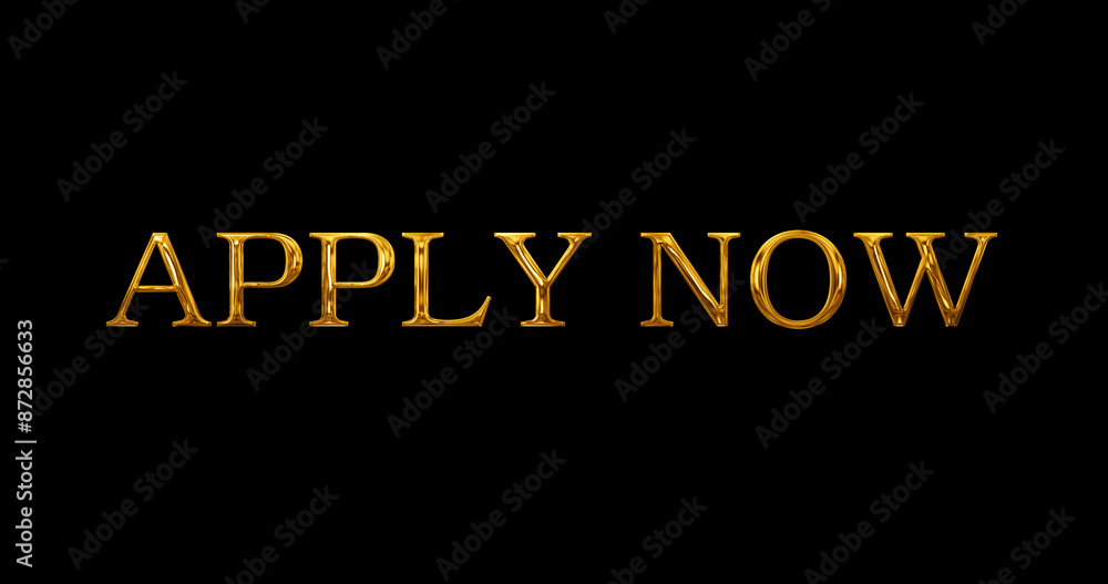 Apply now golden oppurtunity text animation in black. Shiny new job application hiring now information advertisement internet job label. Candidate announcement requirement corporate employee tag.