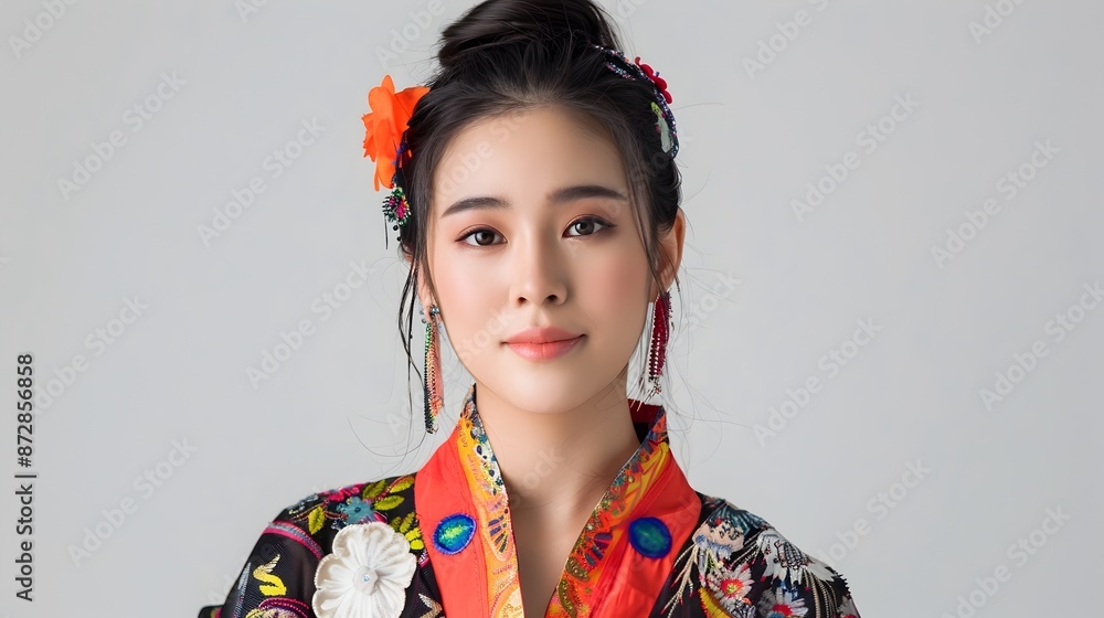 Captivating Thai Woman Wearing Modern Costume on White Background with Neo Pop Sensibility Captivating Thai Woman Wearing Modern Costume on White Background with Neo Pop Sensibility