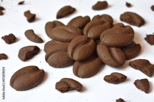 Chocolate truffles close-up, coffee-looking