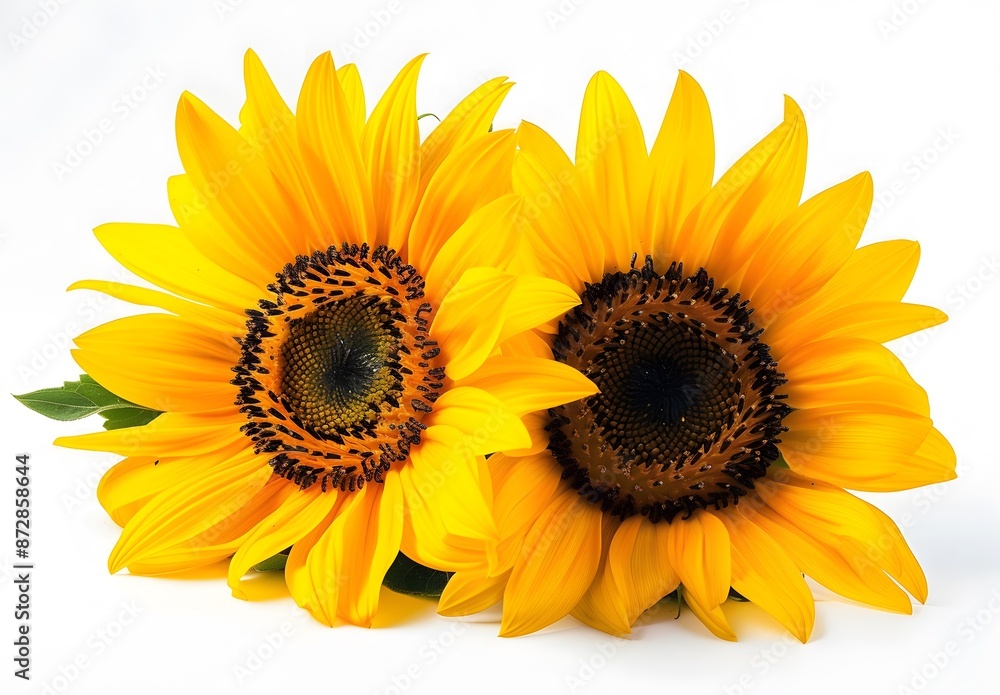Obraz premium Two Sunflowers with Long Shadows on White Background