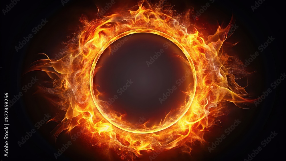 Fototapeta premium background circle flame, abstract, fiery, heat, glowing, round, circular, isolated, element, design, shape, orange, red, flare, light