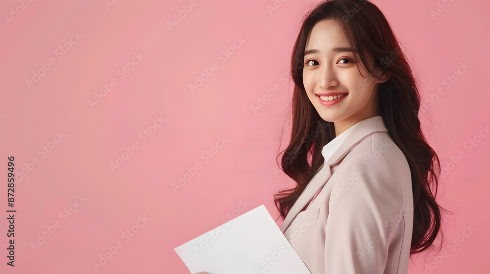 Confident Businesswoman Holding Paper in Neo Pop Aesthetic Confident Businesswoman Holding Paper in Neo Pop Aesthetic
