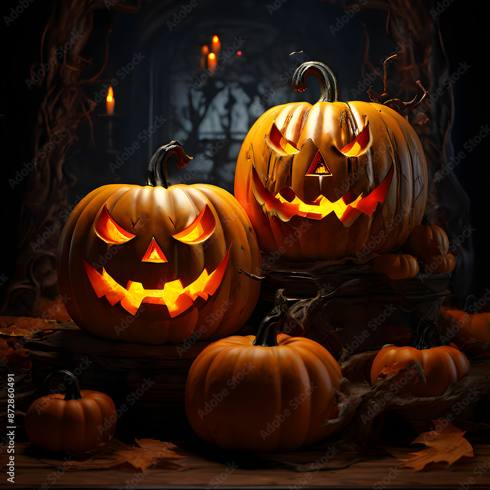 Fototapeta premium halloween jack o lantern, pumpkins decoration 