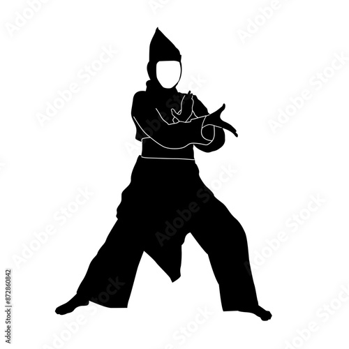 pecak silat woman silhouette pose, Indonesian pecak silat sport photo