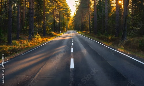 Scenic Road Through Forest at Sunset © MD