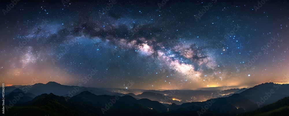 Fototapeta premium Milky Way Galaxy Over Mountains Night Sky