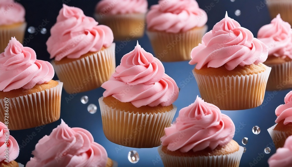 Delicious pink frosted cupcakes background image Delicious pink frosted cupcakes background image