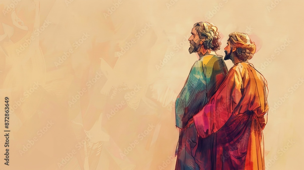 Fototapeta premium 1 Chronicles,Ministering Before the Ark,David's Psalm of Thanks and Ministering, Biblical Illustration, Beige Background, Copyspace