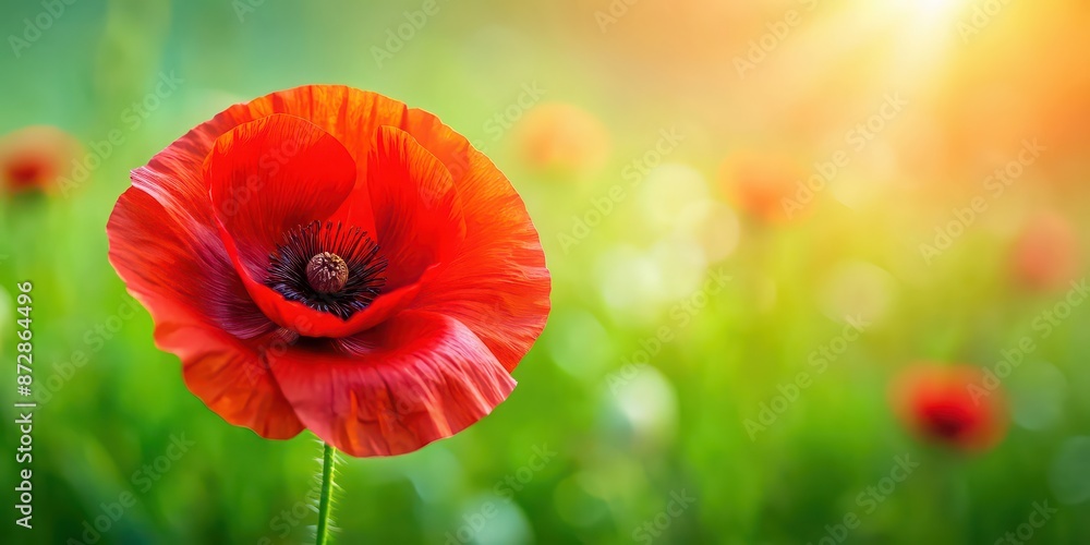 Obraz premium A close-up photo of a bright red memorial day poppy, memorial day, remembrance, poppy, red, flower, symbol, honor
