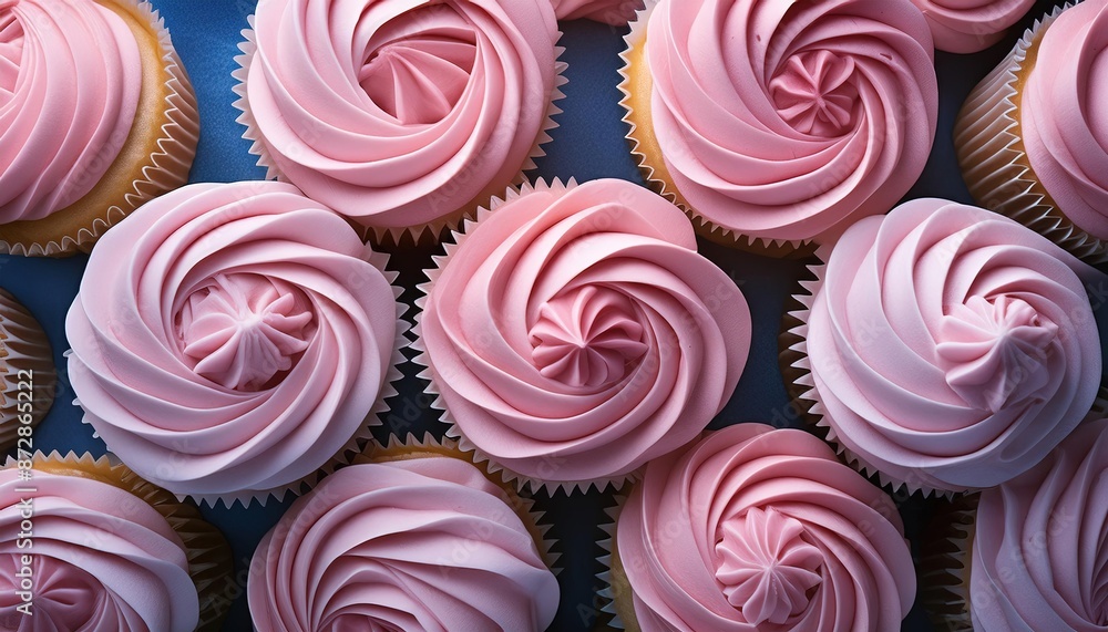 Delicious Pink Frosted Cupcakes Close-Up Delicious Pink Frosted Cupcakes Close-Up