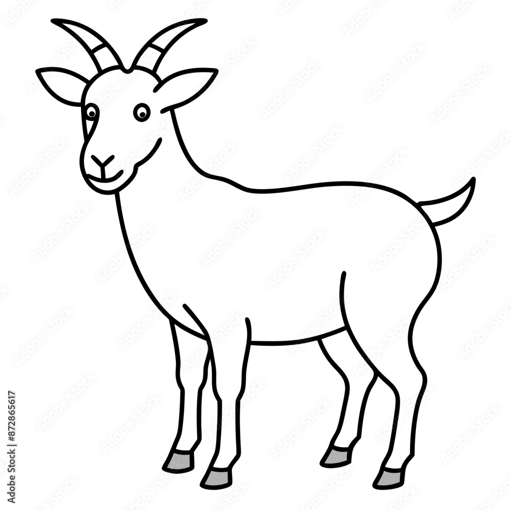 Fototapeta premium Solid black outline goat animal Vector Illustration: Adorable Feline Design