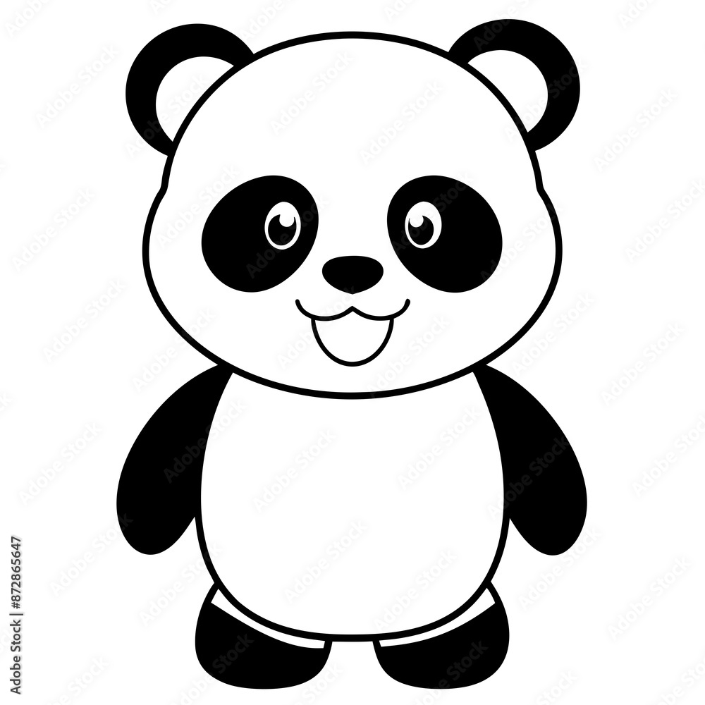 Naklejka premium Solid black outline panda animal Vector Illustration: Adorable Feline Design