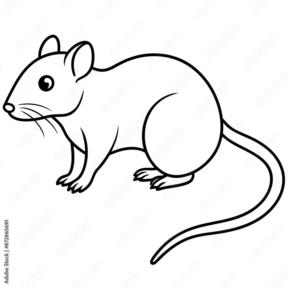 Fototapeta premium Solid black outline mouse animal Vector Illustration: Adorable Feline Design