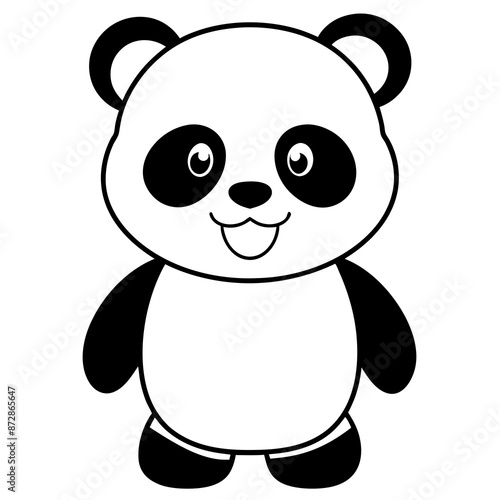 Solid black outline panda animal Vector Illustration: Adorable Feline Design