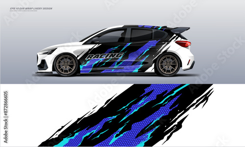 car wrap livery design Hatchback racing wrap decal or livery design.	