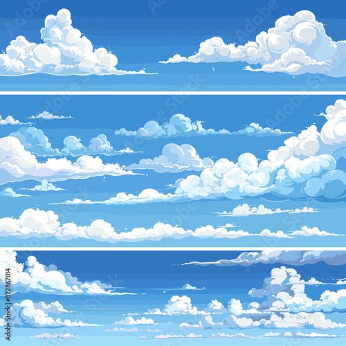 Comic Cloud Set on Blue Sky Vector Illustration