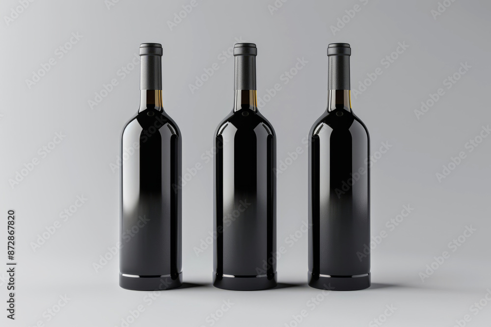 3D rendering black wine bottles with blank labels 3D rendering black wine bottles with blank labels