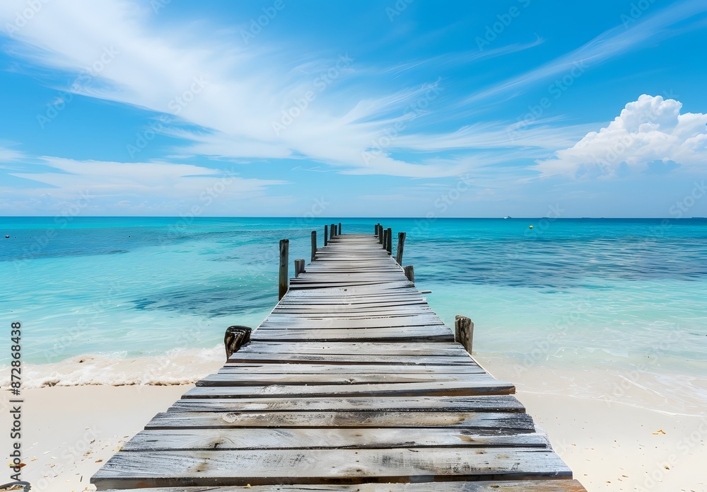 Fototapeta premium Wooden Pier Leading To Turquoise Sea
