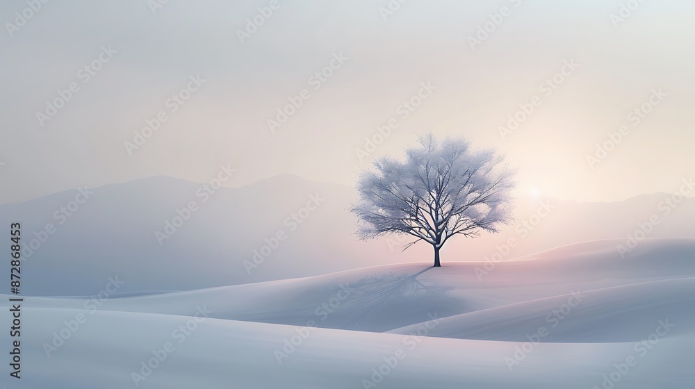 A serene landscape with a minimalist tree and a soft spotlight in pastel hues. A serene landscape with a minimalist tree and a soft spotlight in pastel hues.