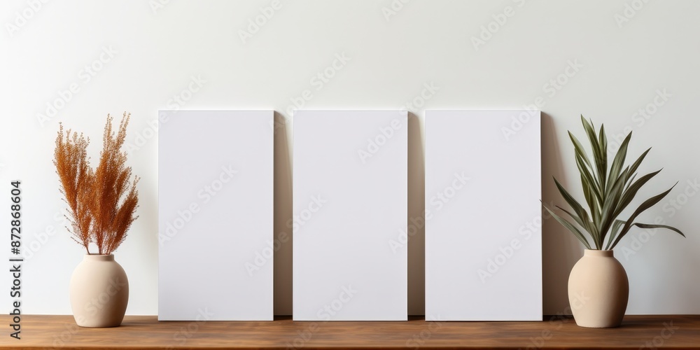 Minimalist Mockup with White Frames and Plants Minimalist Mockup with White Frames and Plants