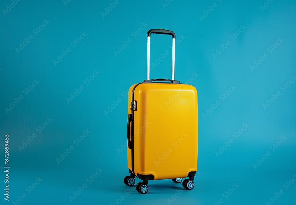 Yellow Suitcase on Blue Background, Travel Concept Yellow Suitcase on Blue Background, Travel Concept