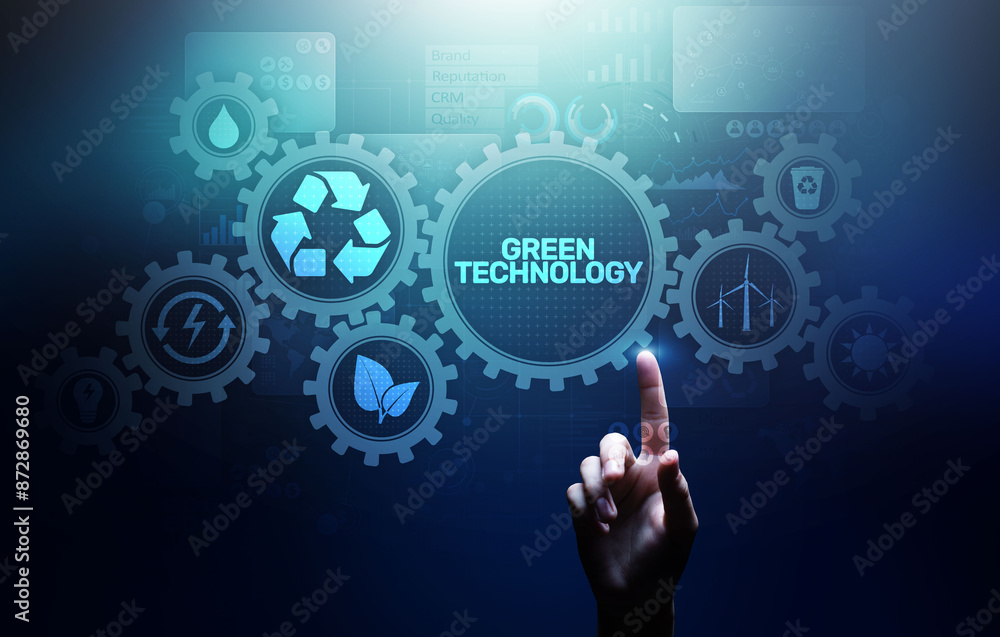 Green Technology Recycling Ecology Earth Saving concept on virtual screen. Green Technology Recycling Ecology Earth Saving concept on virtual screen.