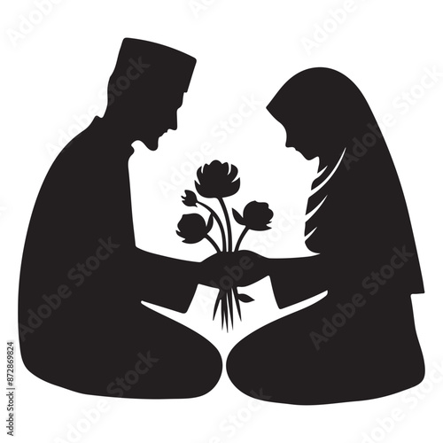 silhouette of muslim couple in marriage ceremony
