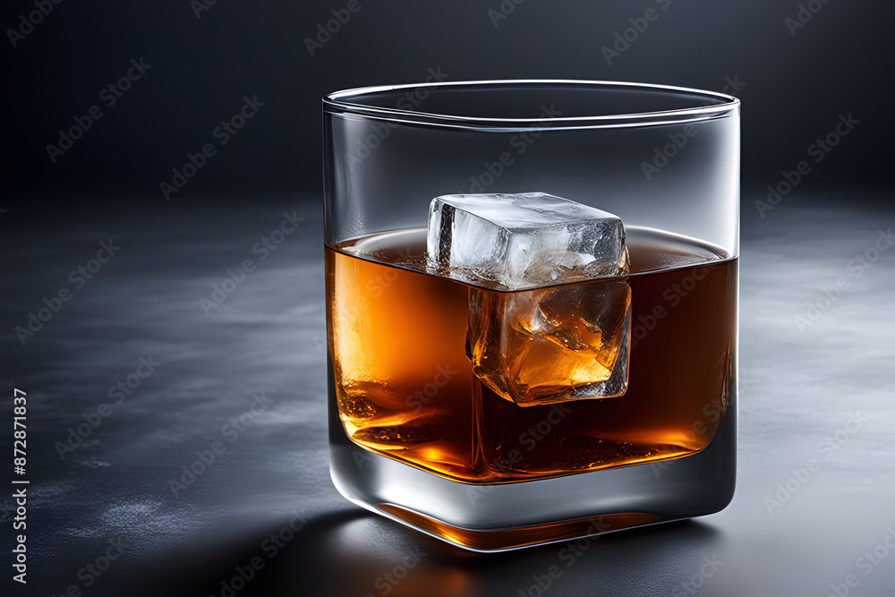 Closeup of a glass of tea with an ice cube, black tea, Ceylon Tea, ice ball, ice water, whisky, ice drink Closeup of a glass of tea with an ice cube, black tea, Ceylon Tea, ice ball, ice water, whisky, ice drink