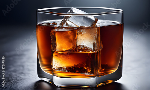 Closeup of a glass of tea with an ice cube, black tea, Ceylon Tea, ice ball, ice water, whisky, ice drink