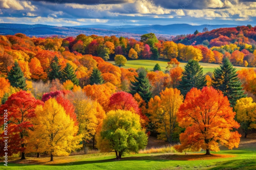 Autumn forest and fields landscape Autumn forest and fields landscape