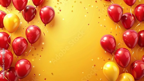 Red and yellow balloons frame on yellow background
